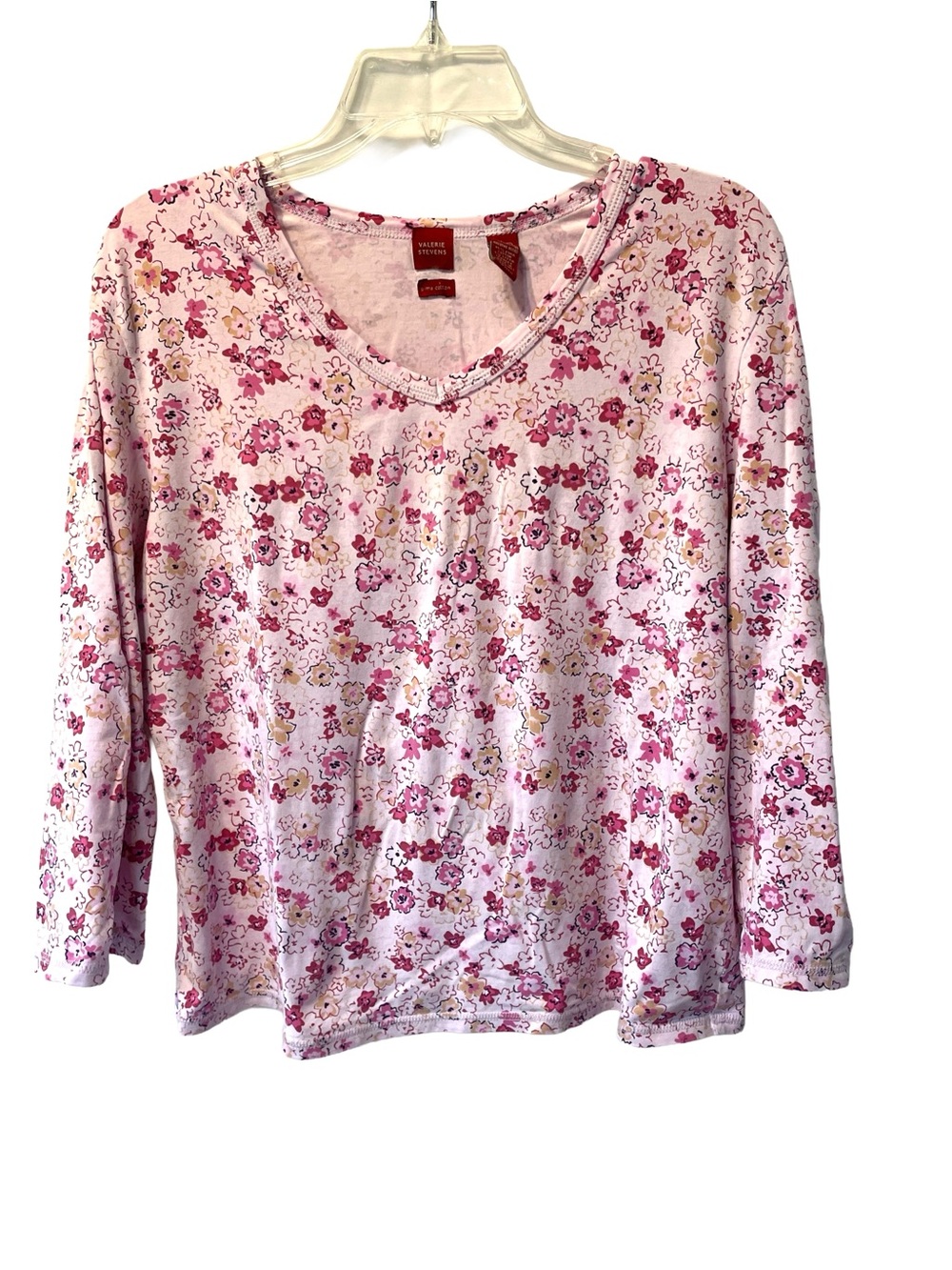 Valerie Stevens Floral V-Neck Long Sleeve Top - Pink Women’s Size L